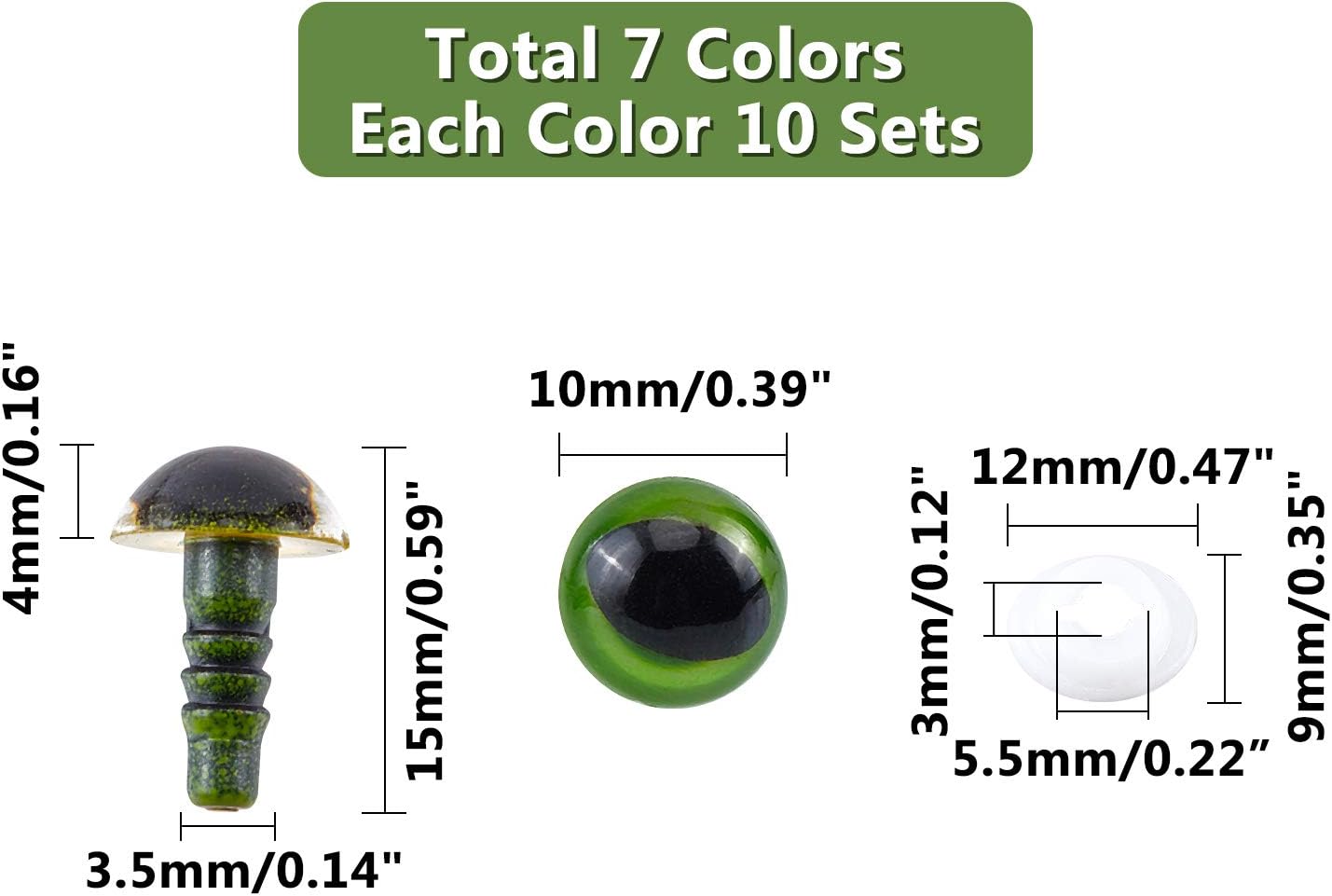 70pcs 10mm Plastic Safety Eyes with Washers – Colorful Craft Eyes for Amigurumi, Puppets, Plush Animals, and Crochet Projects