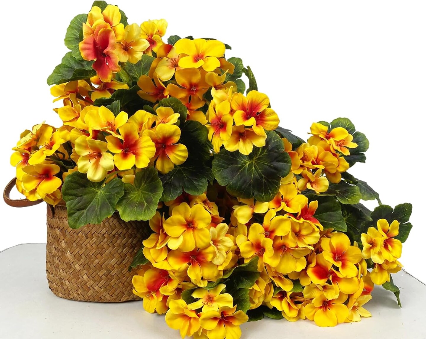 Pack of 4 Artificial Geraniums – 17.7” Silk Fall Flower Bushes in Red & Yellow for Indoor & Outdoor Home, Garden, Wedding, Table Centerpieces, and Seasonal Décor
