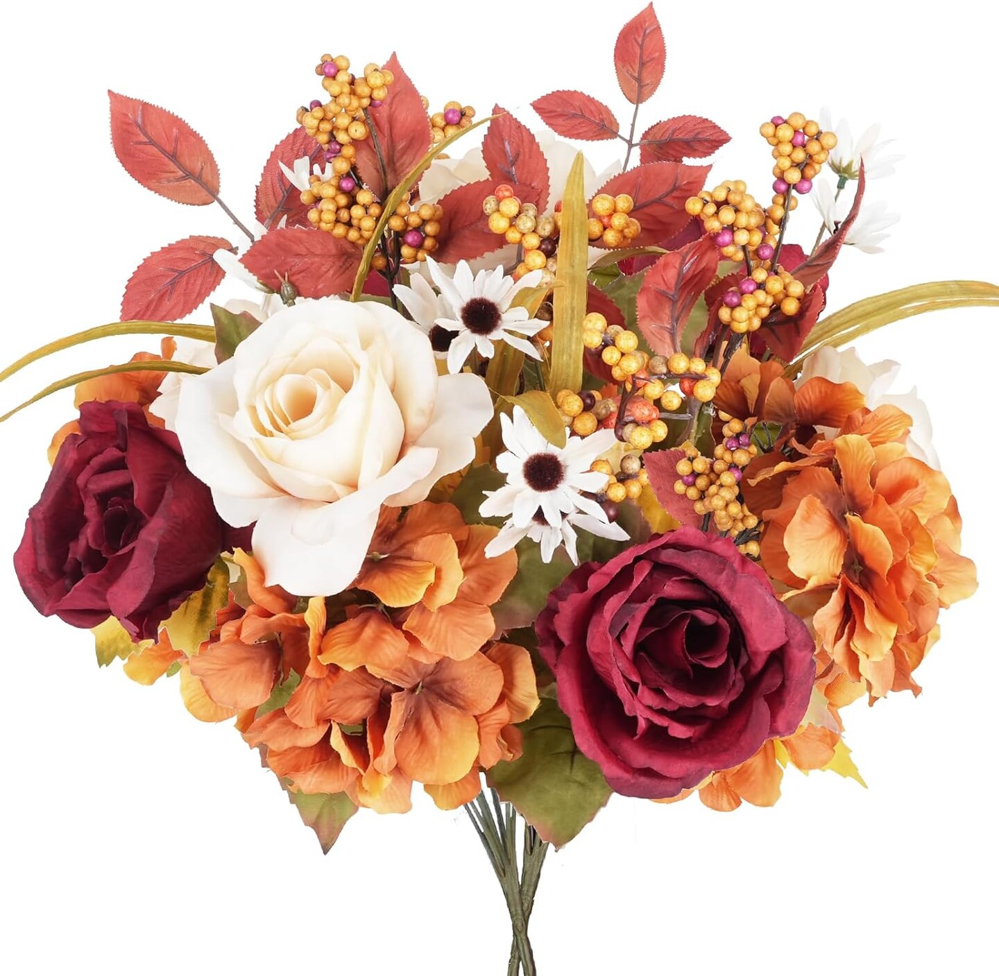 Artificial Fall Roses Large Silk Bouquets with Hydrangea