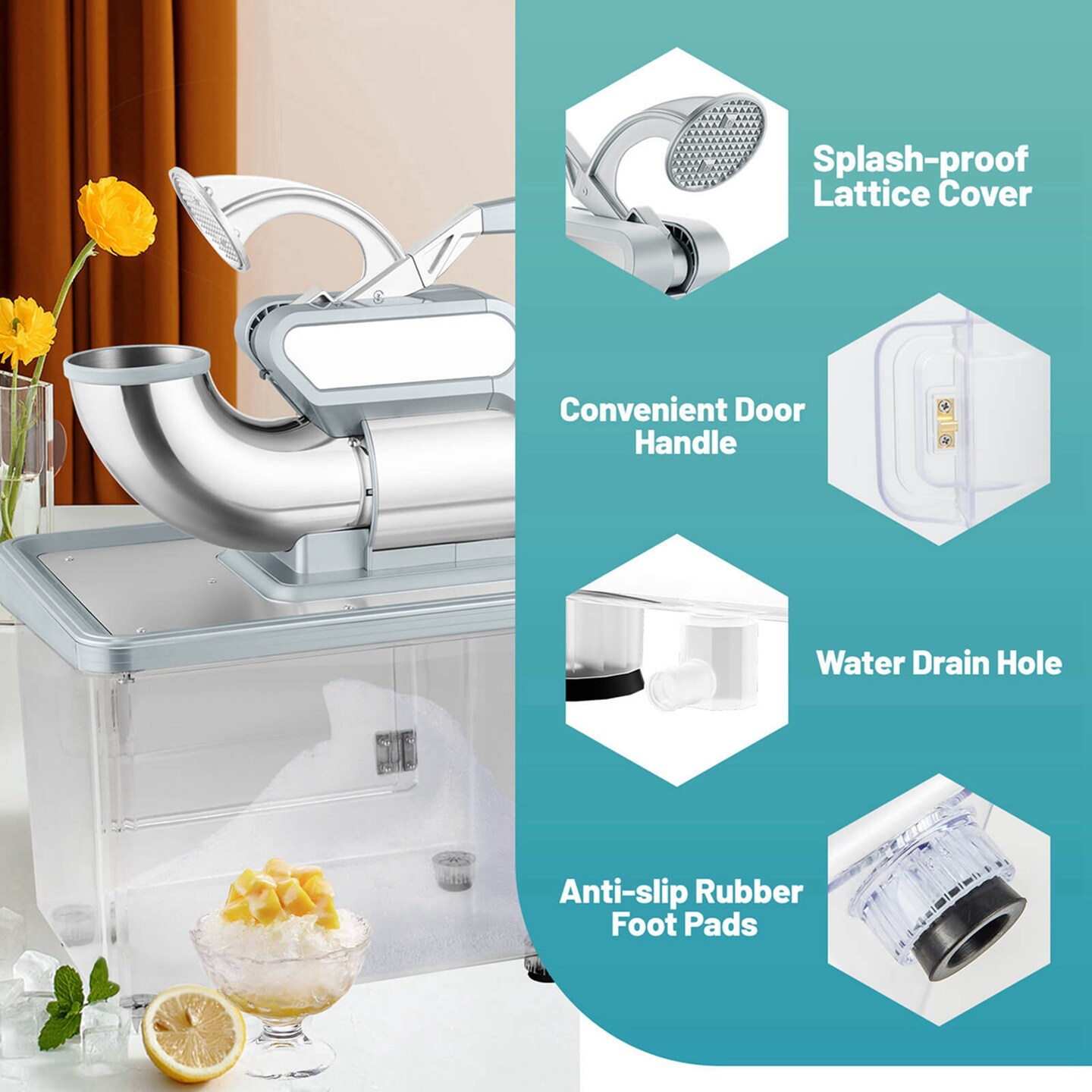 Costway 660LBS/H Commercial Ice Crusher with Dual Blades Safety On/Off Switch for Home Black/Red/White/Gray