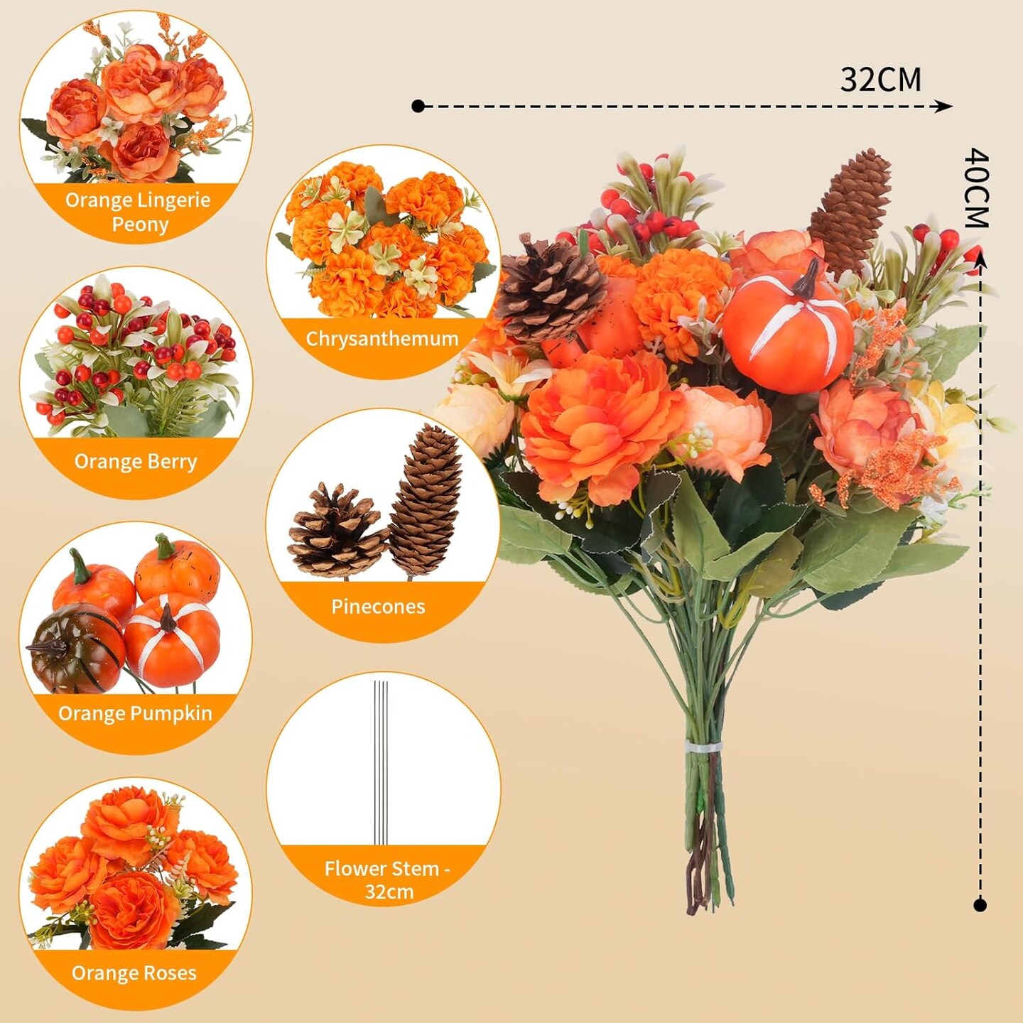 10PCS Artificial Fall Flowers - Orange