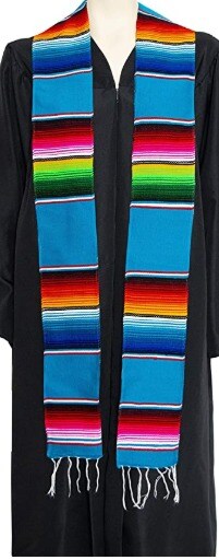 1 Yard Multicolor Mexican Serape Graduation Stole Sash Woven Handmade Fabric with Fringe 5 Inch Width