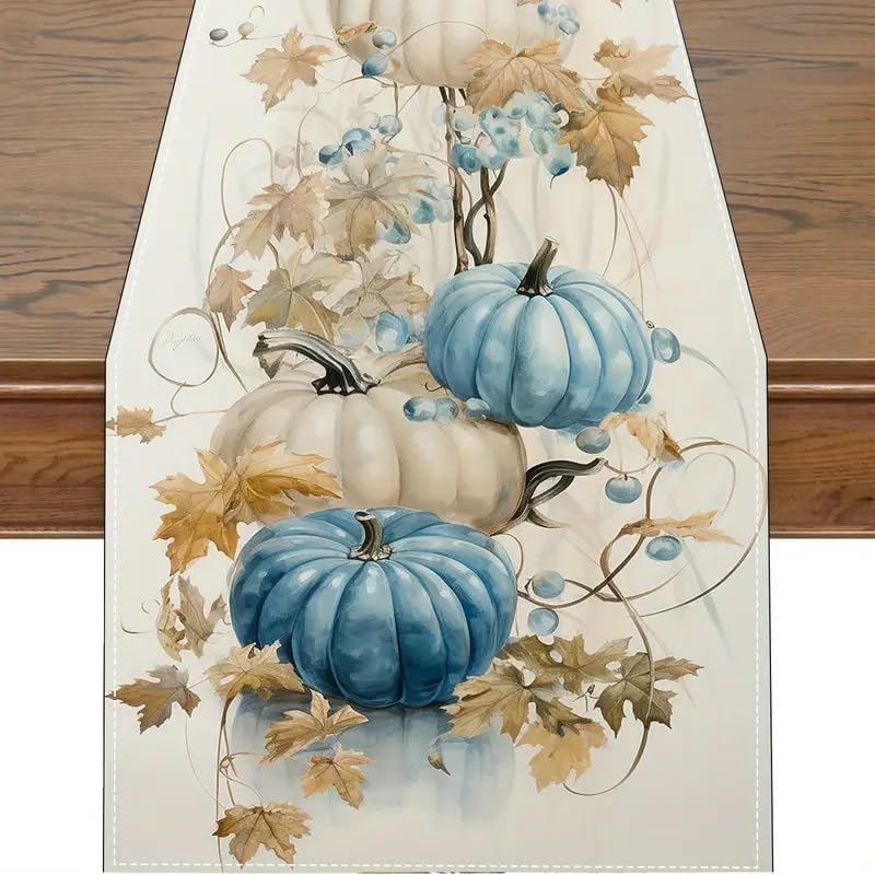 Linen Halloween Pumpkin Table Runner – Seasonal Fall Vine Harvest Dining & Kitchen Décor, 13 x 72 Inch