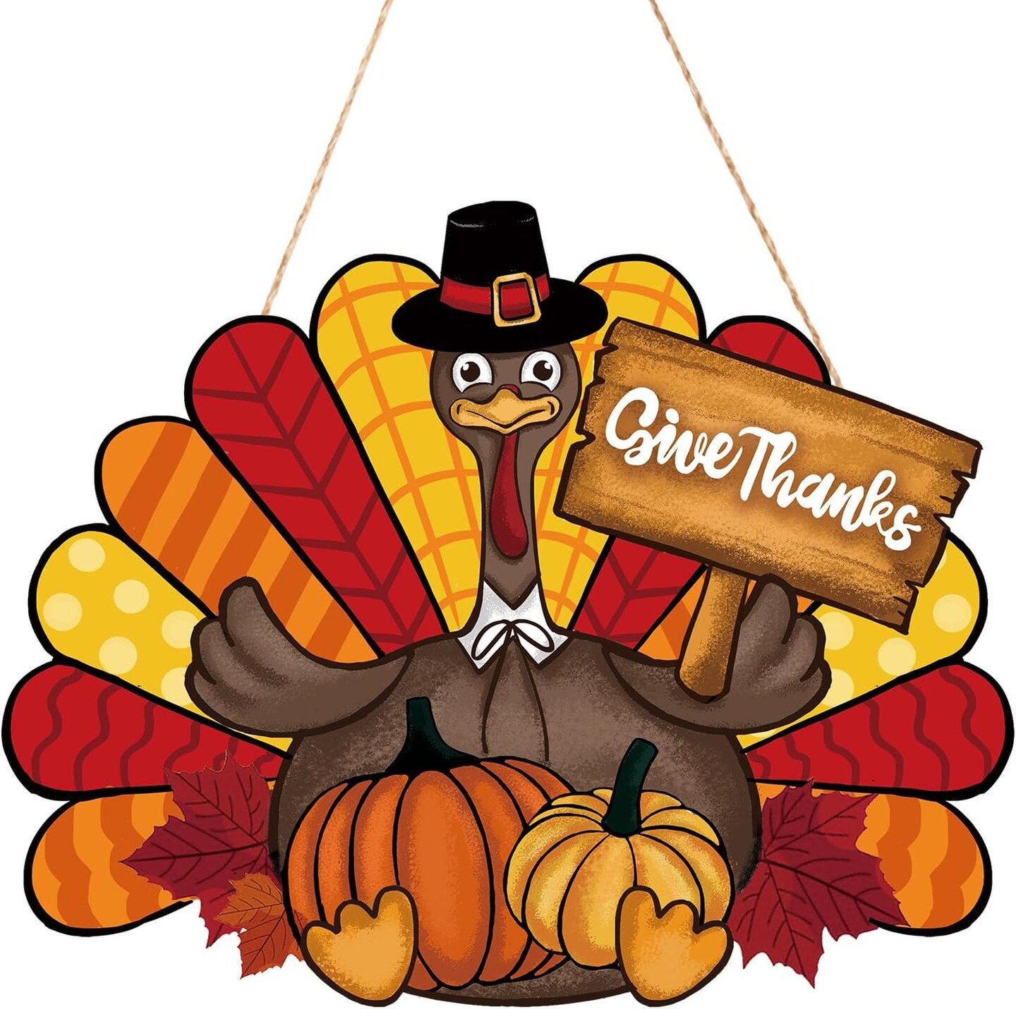 2 Pieces Thanksgiving Decoration Wooden Turkey Pumpkin Door