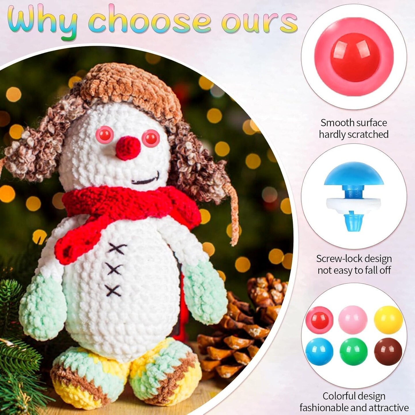 72pcs Safety Eyes for Crocheting with Washers – 10/12/16mm Solid Colored Plastic Safety Eyes for Amigurumi, Dolls, and Stuffed Animals