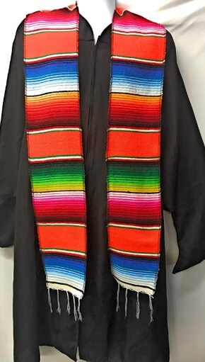 1 Yard Multicolor Mexican Serape Graduation Stole Sash Woven Handmade Fabric with Fringe 5 Inch Width