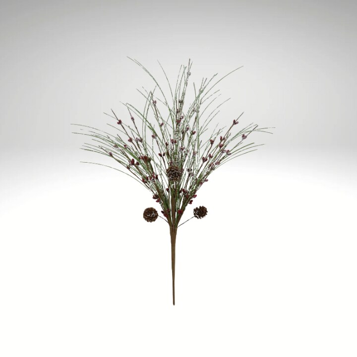 21" Iced Pine Berry Bush – Faux Greenery with Pinecones & Red Berries-64362