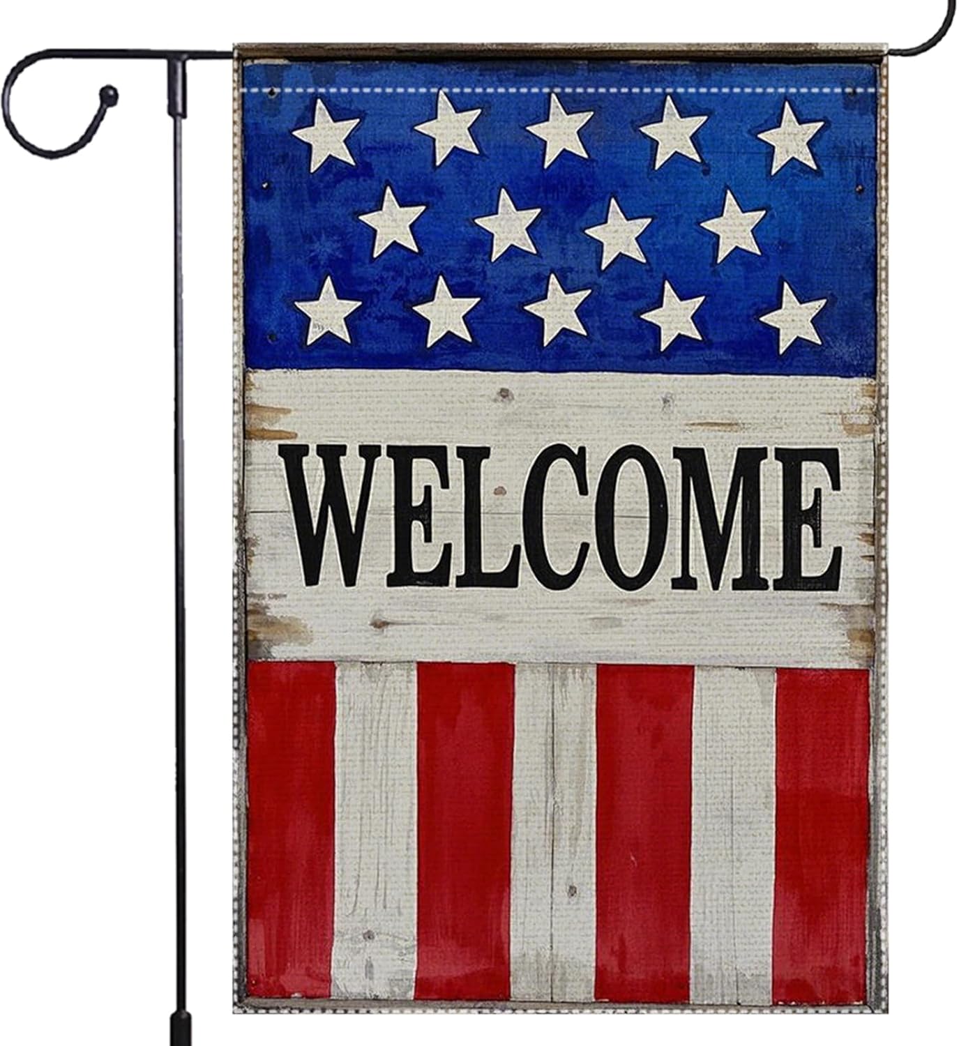 Patriotic American Garden Flag Welcome 4th Of July Garden Flags Decor Rustic Farmhouse Home Yard Lawn Double Sided Small Independence Day Decorations 12x18 Inch