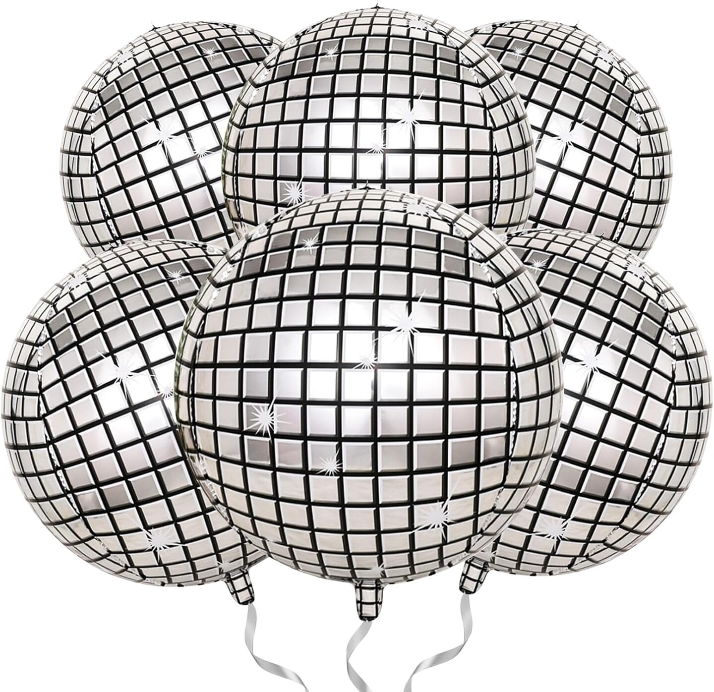 4E's Novelty 6 PCS Silver 22 Inch Disco Balloons – Quick-Inflate Foil Decor Balloon Kit – Bachelorette, 70s Disco Party Decorations, Groovy Decor, Iridescent Bright Shining Balloons