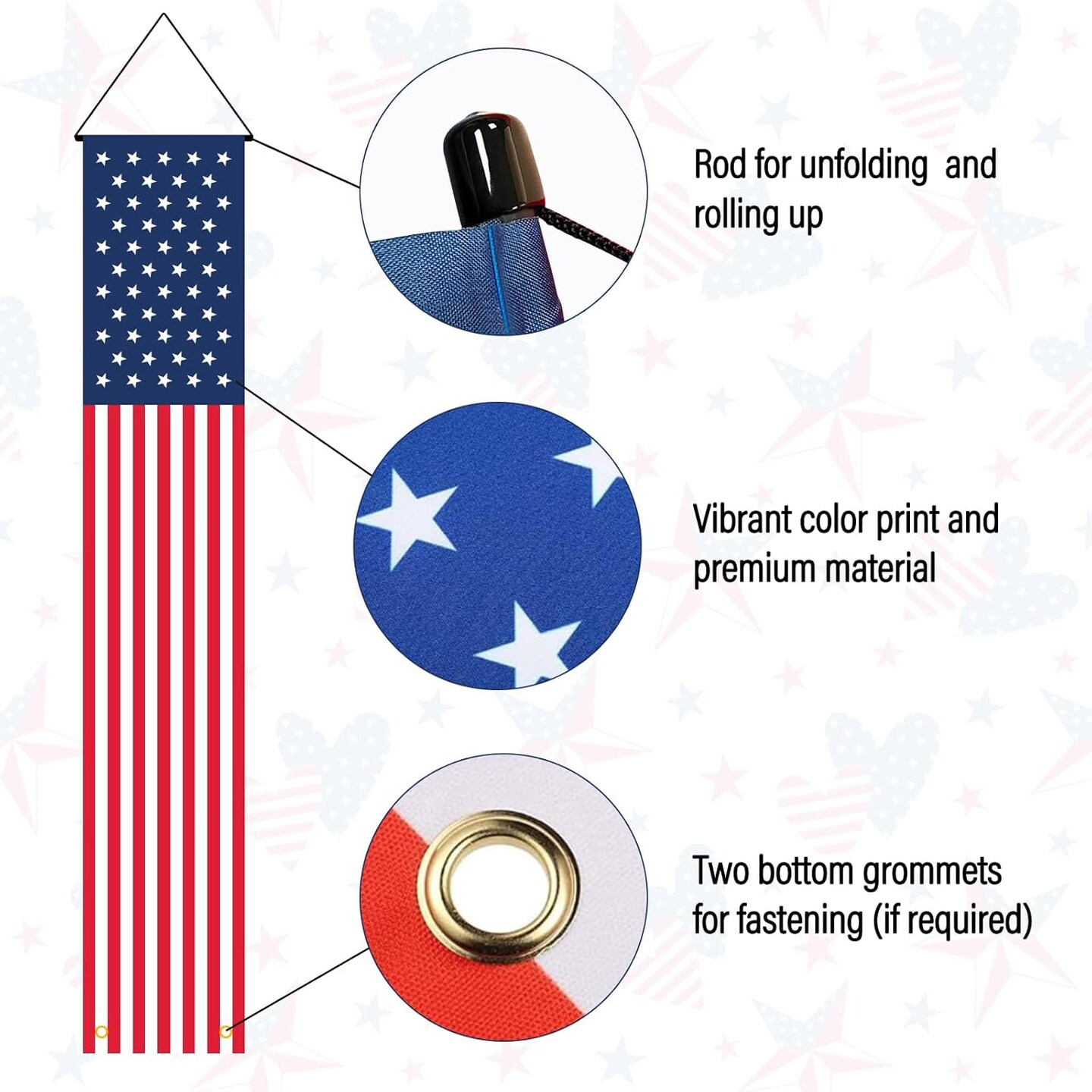 4th of July Decorations Hanging American Flag Banners, Stars and Stripes Porch Sign, Fourth of July USA Patriotic Red White and Blue Decor for Memorial Day Veterans