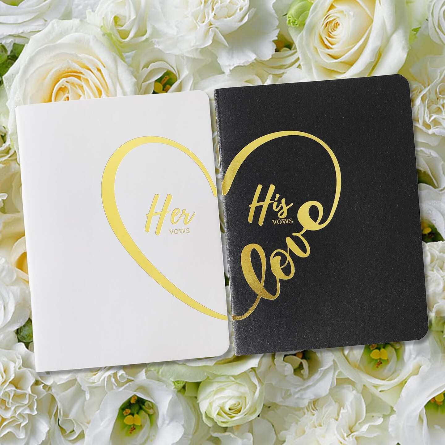 Vow Books His and Hers, Black and White Color Vow Books for Wedding, Hard Cover His and Her Vow Books with Gold Foil Heart, Wedding Essentials, 32 Lined Pages, 4 * 5.5 inch