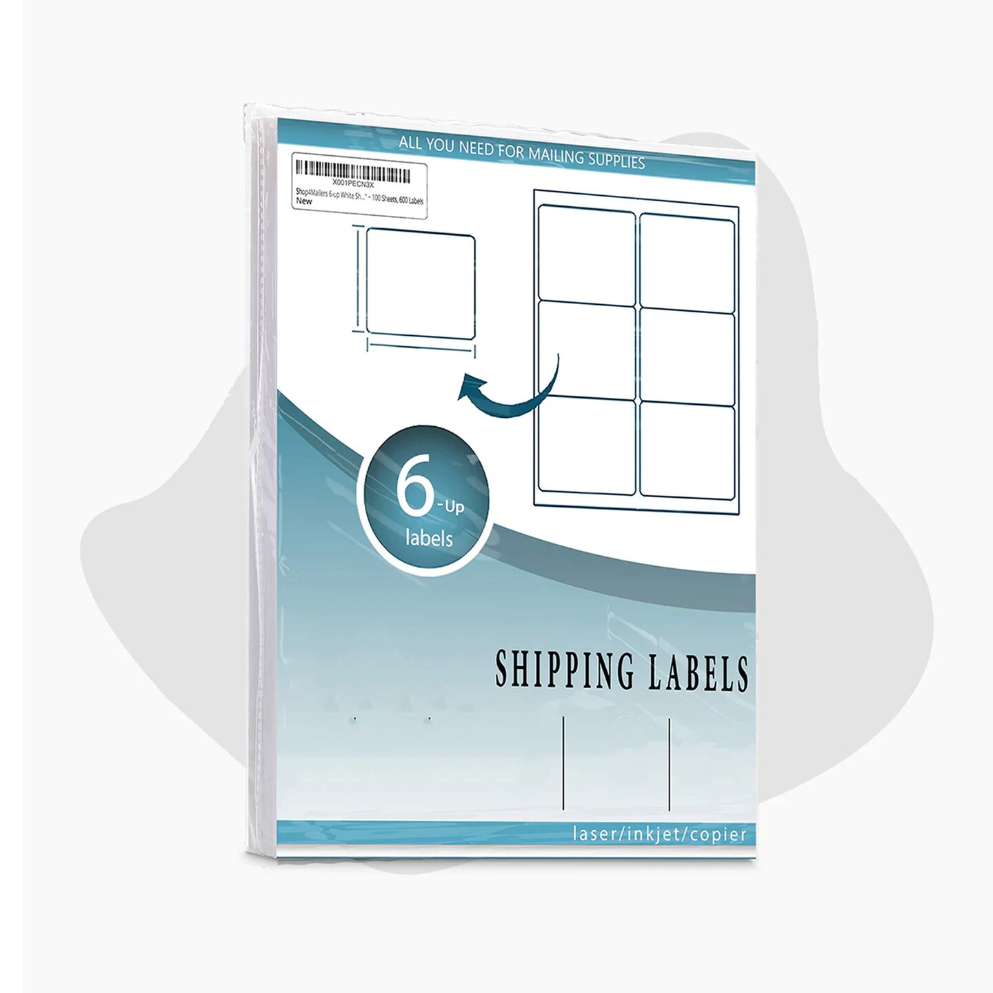 100 Count 6 Up White Shipping Labels 3 1/3" x 4" Self Adhesive