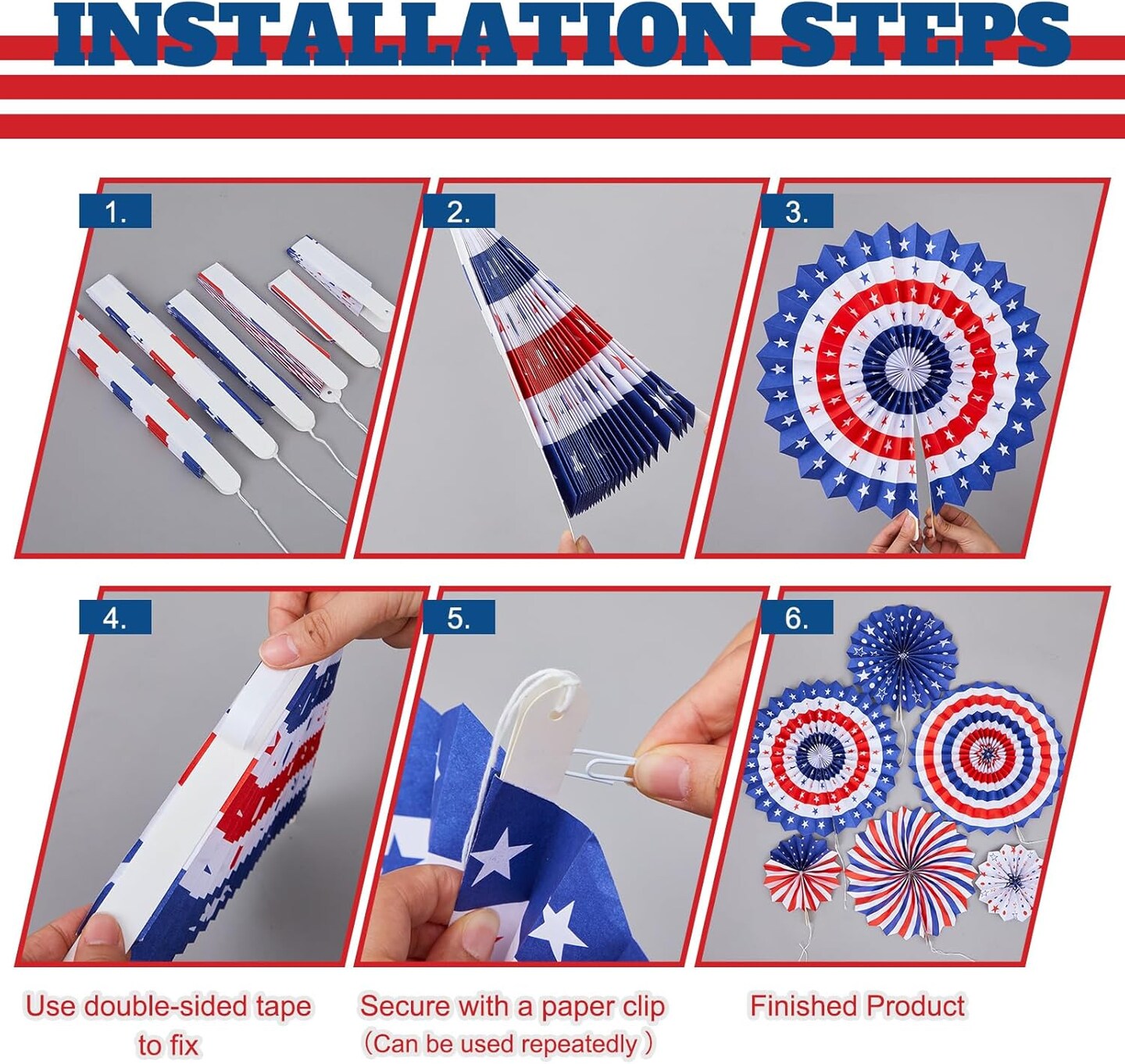 14 Pcs 4th of July Porch Sign Outdoor Decorations, 5.9&#x27; American Patriotic Hanging Paper Fans Flag Banners Mat Set Memorial Day Front Door Decoration for USA Independence Day Party Supplies