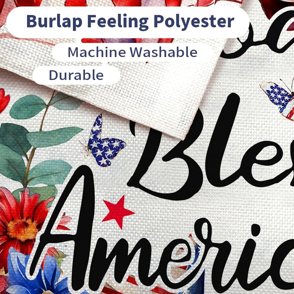 4th of July Floral Garden Flag God Bless America USA Double Sided 12x18 Inches for Outside Small Burlap Patriotic Independence Memorial Day Holiday Yard Decoration CF1776-12