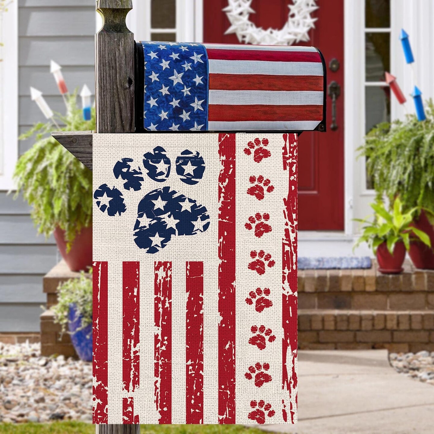 4th of July Garden Flag Dog Stars and Stripes Double Sided USA Flag Patriotic Memorial Day Independence Day Yard Outdoor Decorations 12.5x18 Inch