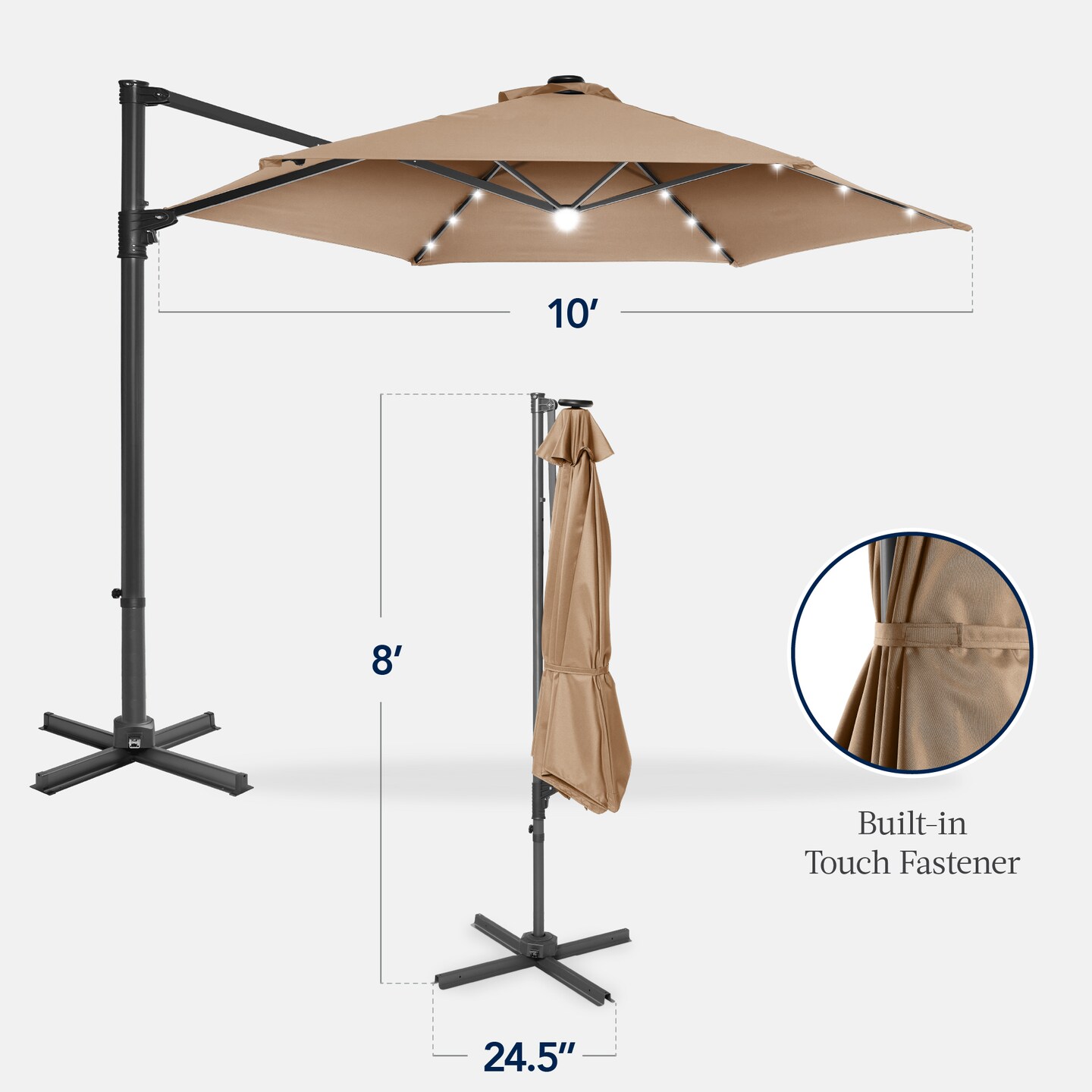 Best Choice Products 10ft 360° Rotating Cantilever Easy Auto Open Patio Umbrella w/ Solar LED Lights