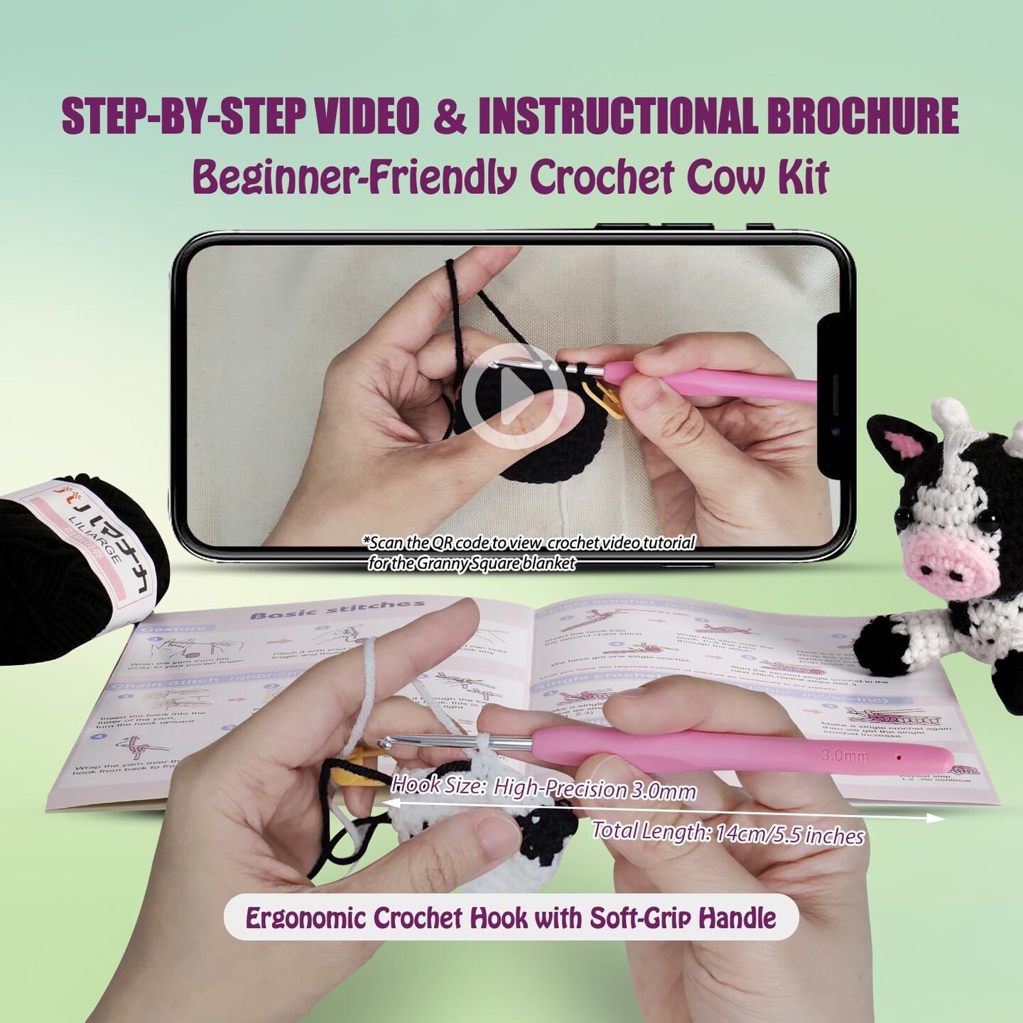 Highland Cow Crochet Kit for Beginners&#x26;Adults-2 Pack Amigurumi Cow Dolls with Video Tutorial