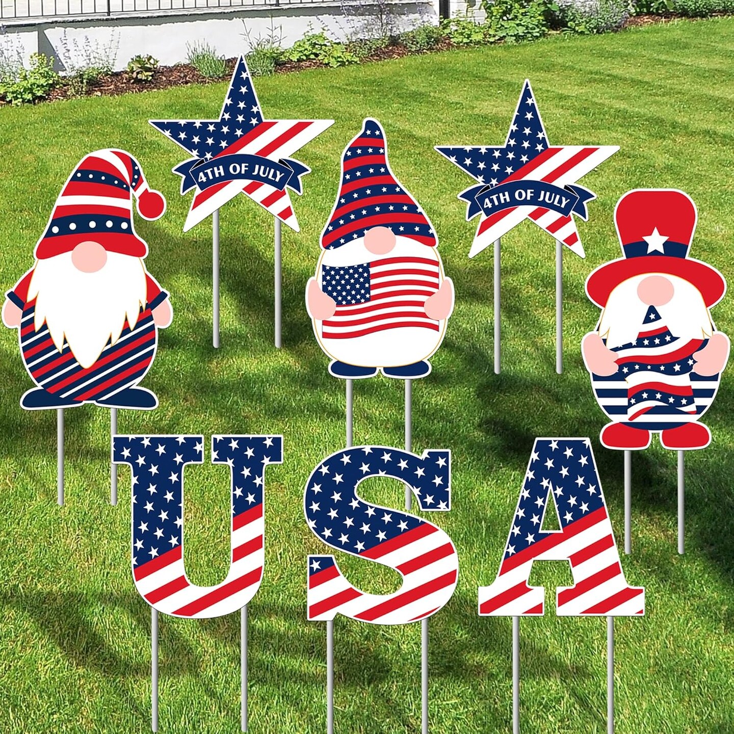 4th of July Yard Signs with Stakes - 4th of July Gnome Yard Signs | Fourth of July Yard Signs for Veterans Day Decorations Outdoor | USA Yard Sign, 4th of July Lawn Decorations
