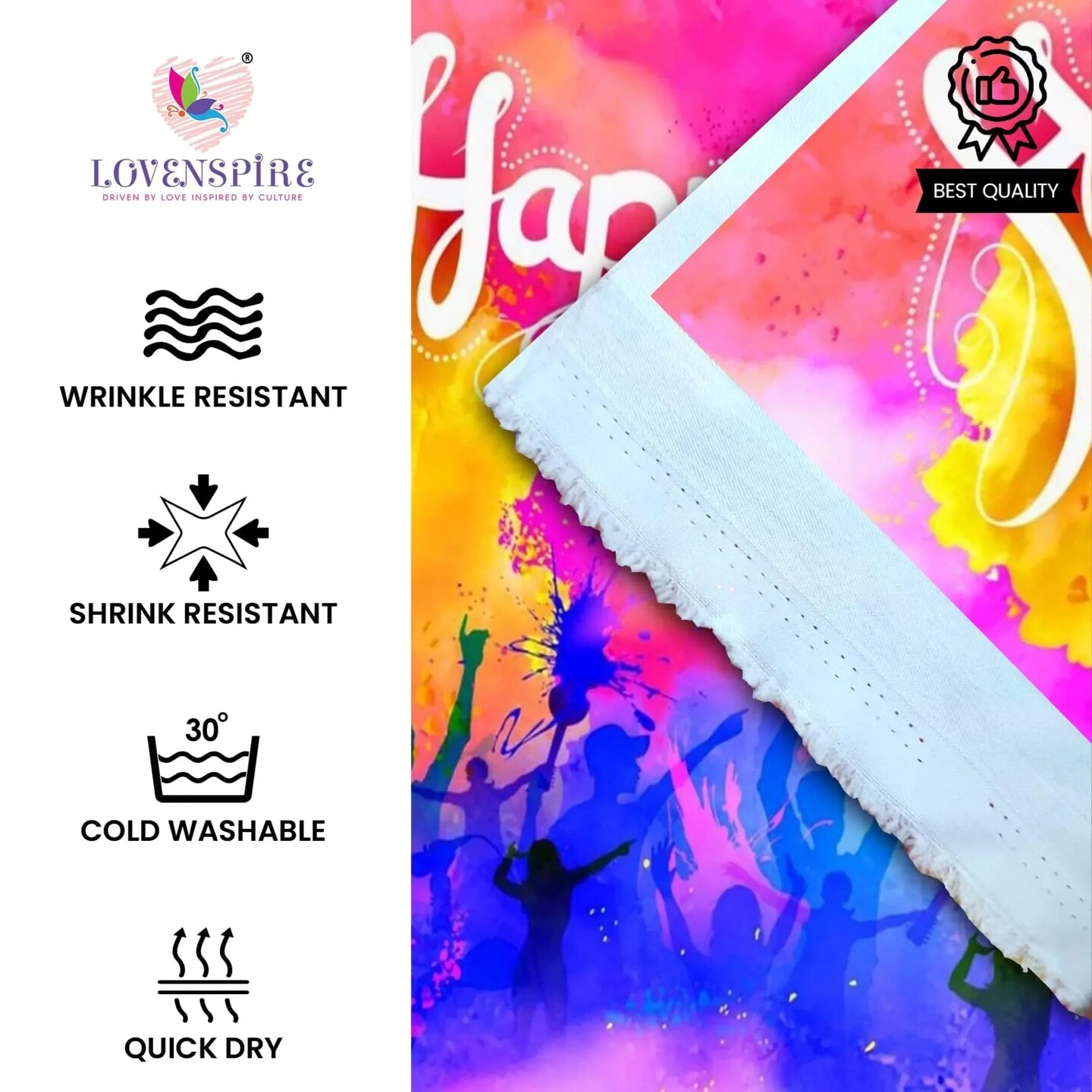 5x8 Ft Happy Holi Backdrop Cloth Banner Indian Hindu Colorful Holi Party Supplies Decorations Backdrop Indoor Outdoor Photography Home Wall Background Decoration