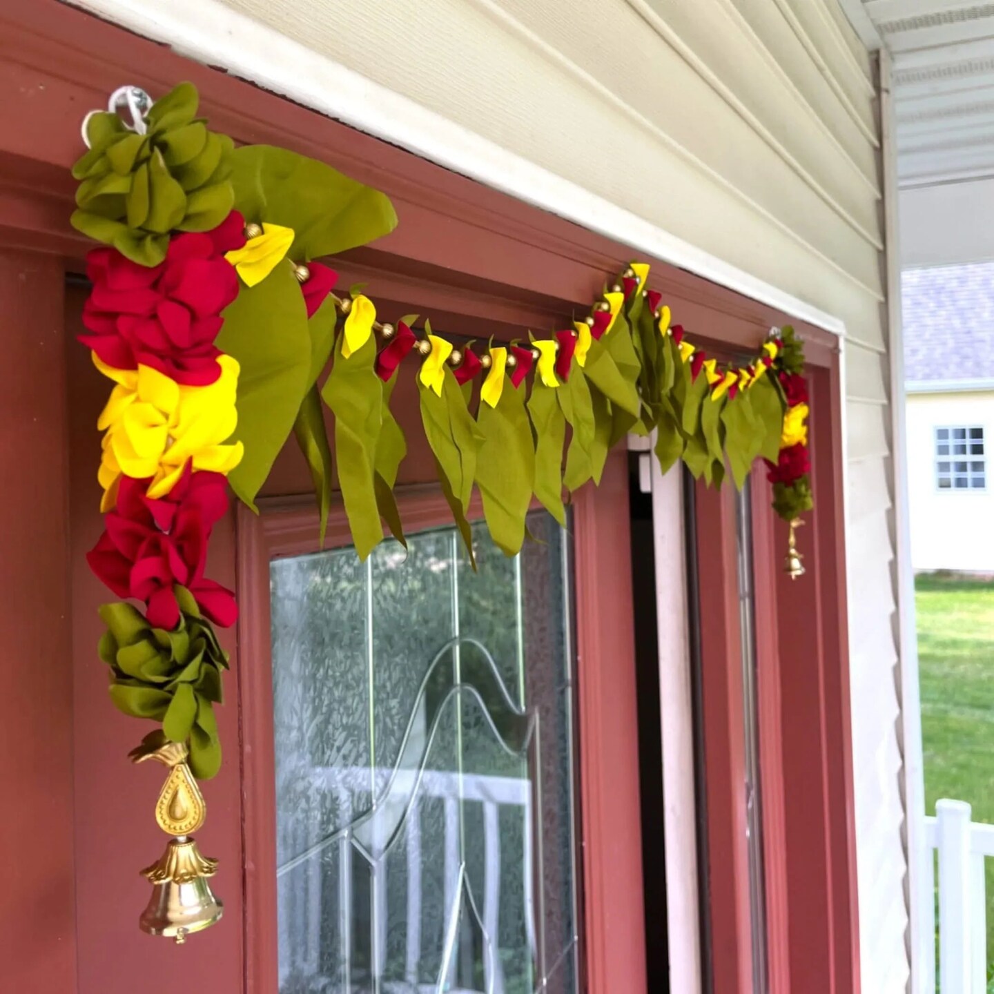 Fabric Mango Leaf Door Toran with Floral Hanging Bandarwal for Home Pooja Decor Indian Vintage Traditional Main Door - Diwali Decoration Wedding Favor Housewarming Return Gift (36x5 Inches)