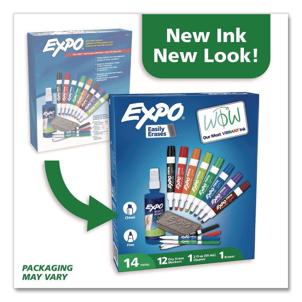 EXPO Medium Assorted Tips Low-Odor Dry Erase Marker Eraser and Cleaner Kit - Assorted Colors (12/Set)