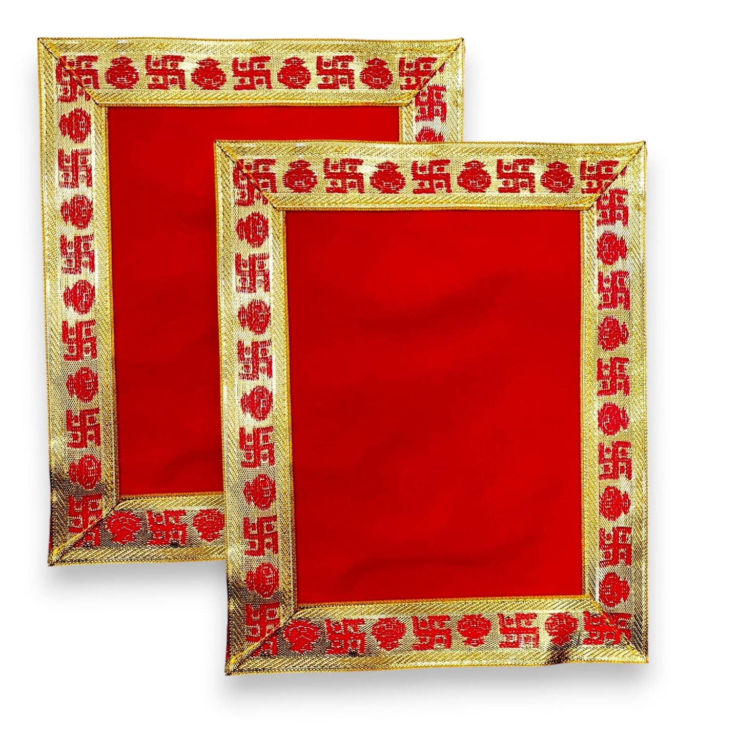 4/2 CT Red Velvet Pooja Mat Aasan Cloth for God Goddess Idol Puja Asan Mandir Temple Home Office Decor Base Chowki Asana Indian Festival Diwali Decoration Item Housewarming Gift