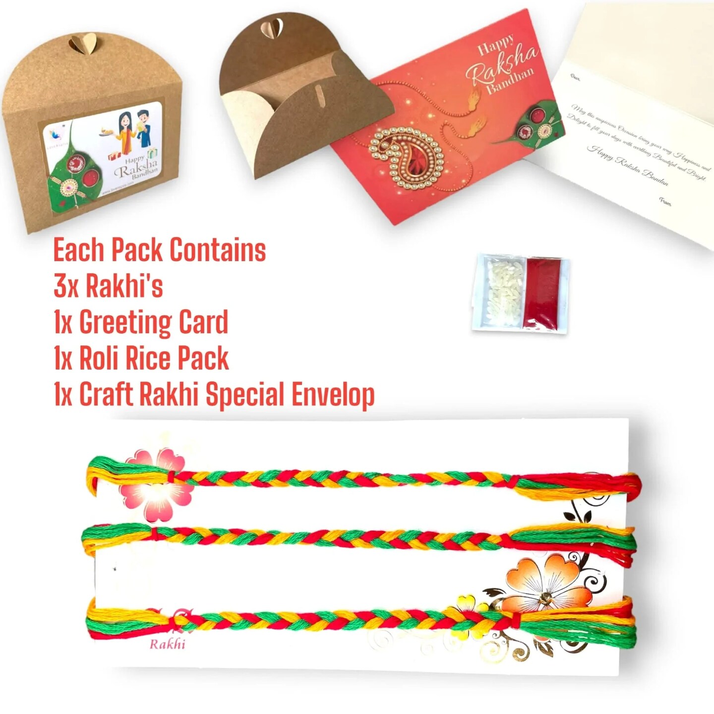 3CT Minimalist Rakhi for Brother, Rakhi Card, Rakhi Bracelet Rakasha Bandhan Handmade Rakhi Gifts Traditional Rakhi with Tika Roli Greeting Card