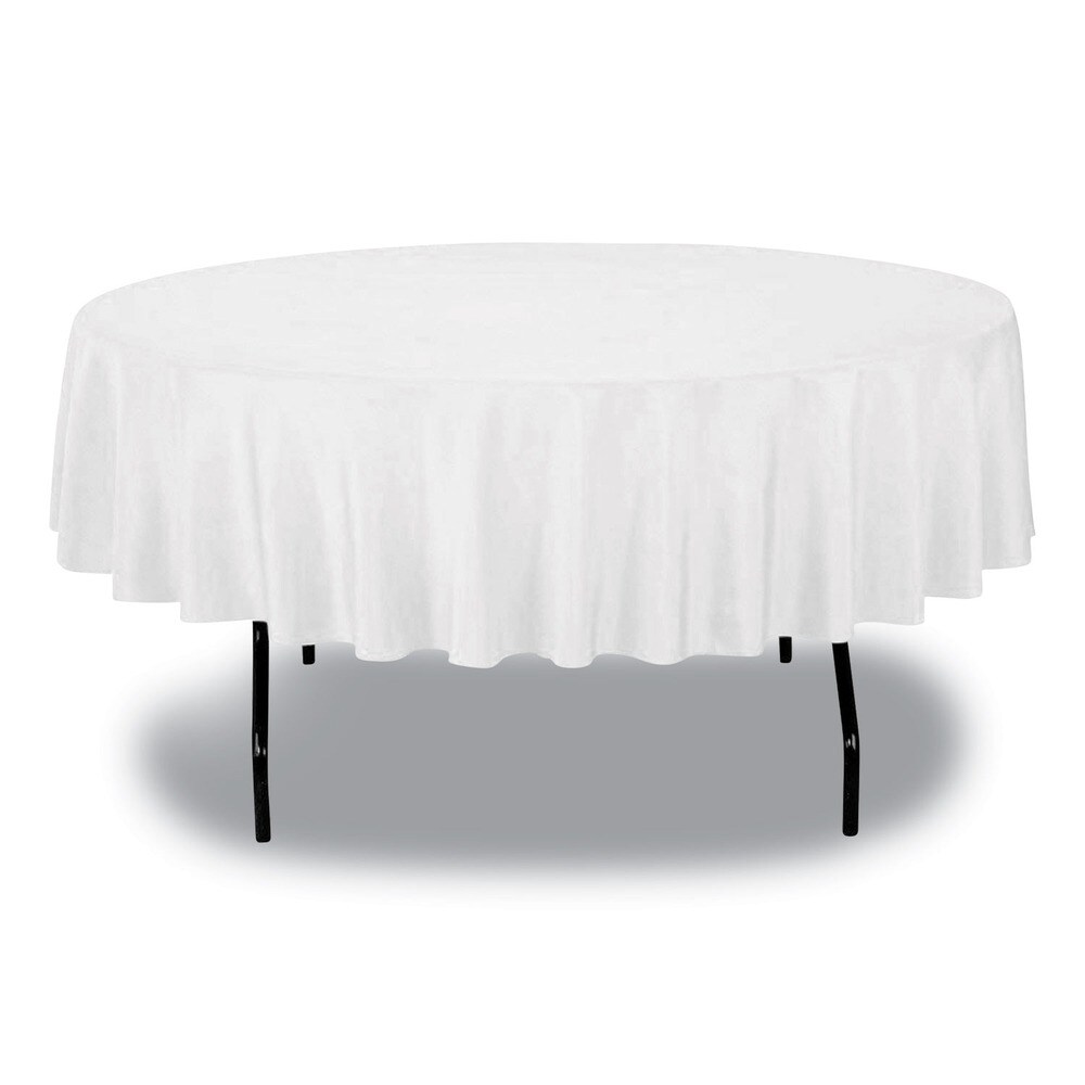 Tablemate Plastic 84 in. Diameter Table Set Round Table Cover - White (6/Pack)