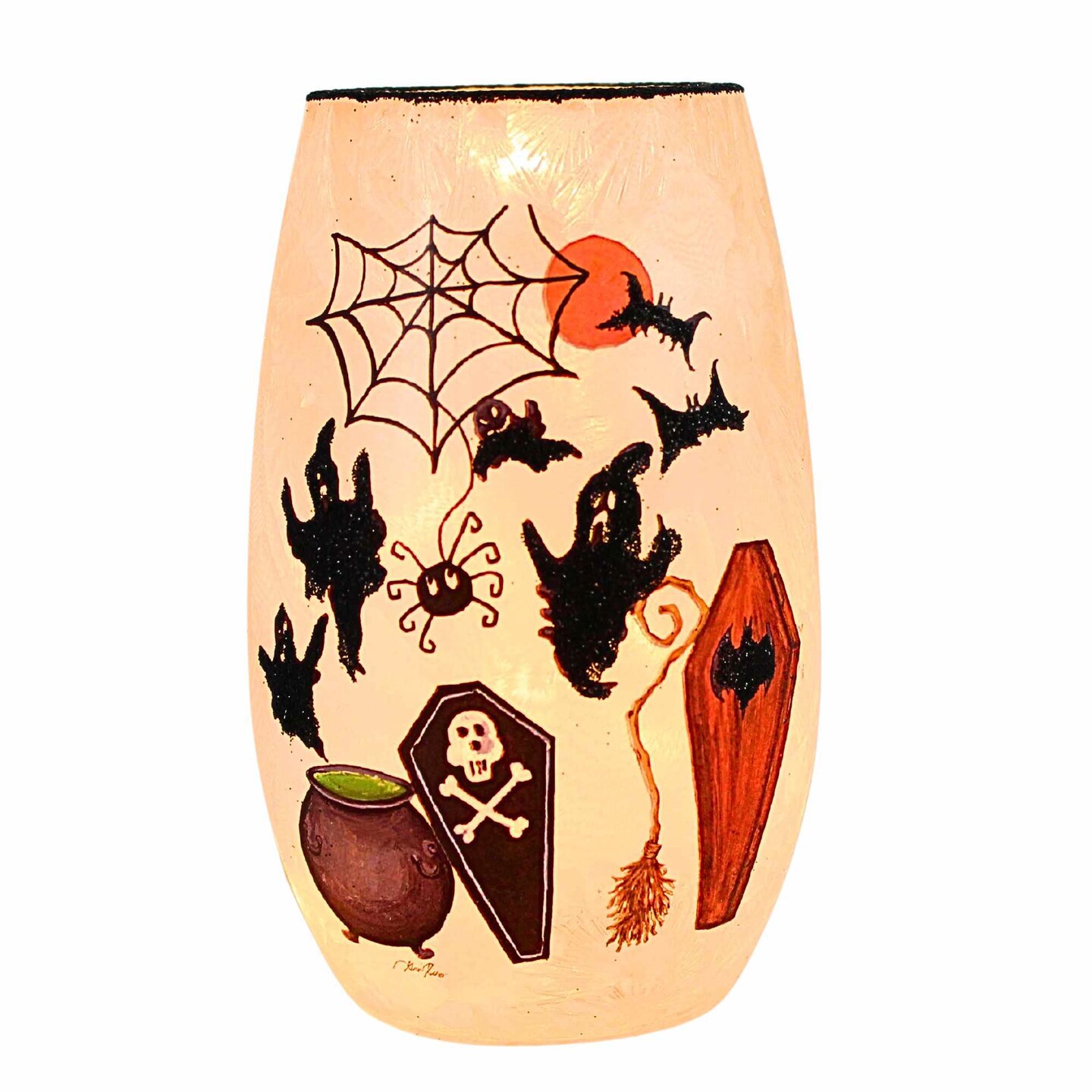 Stony Creek 5.0 Inch Spooky Season Pre-Lit Small Vase Halloween Lighted Glass Accent , Spooky Season Lighted Halloween