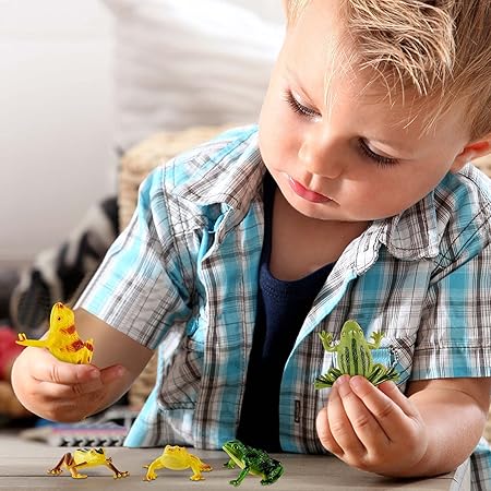 Plastic Toy Frogs 12-Pack – 3" Assorted Color Frog Figures for Kids Party Favors, Classroom Prizes & Sensory Play