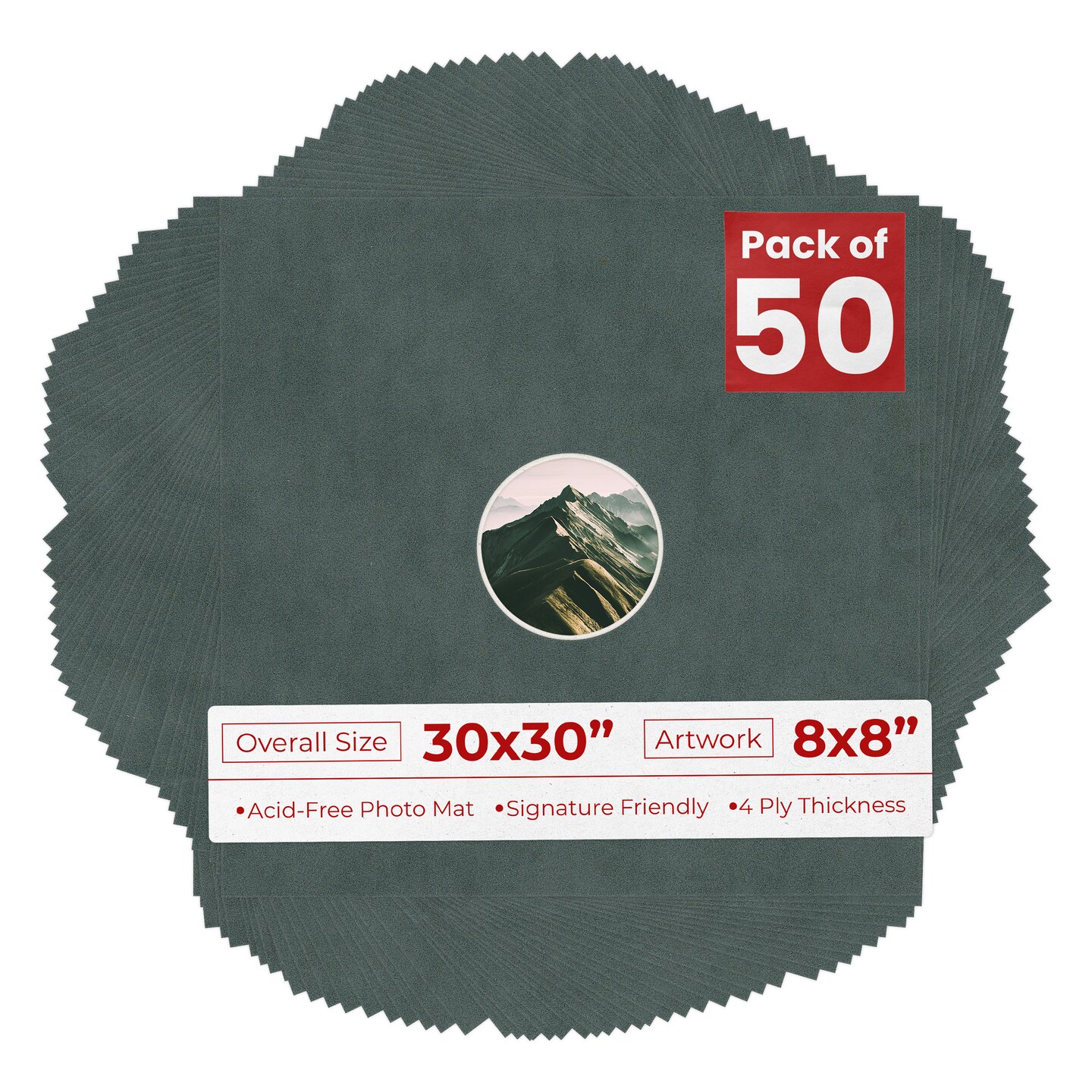 Dark Grey Suede Mat Board for 30x30 Frames - Circle Opening for 8x8 Photos
