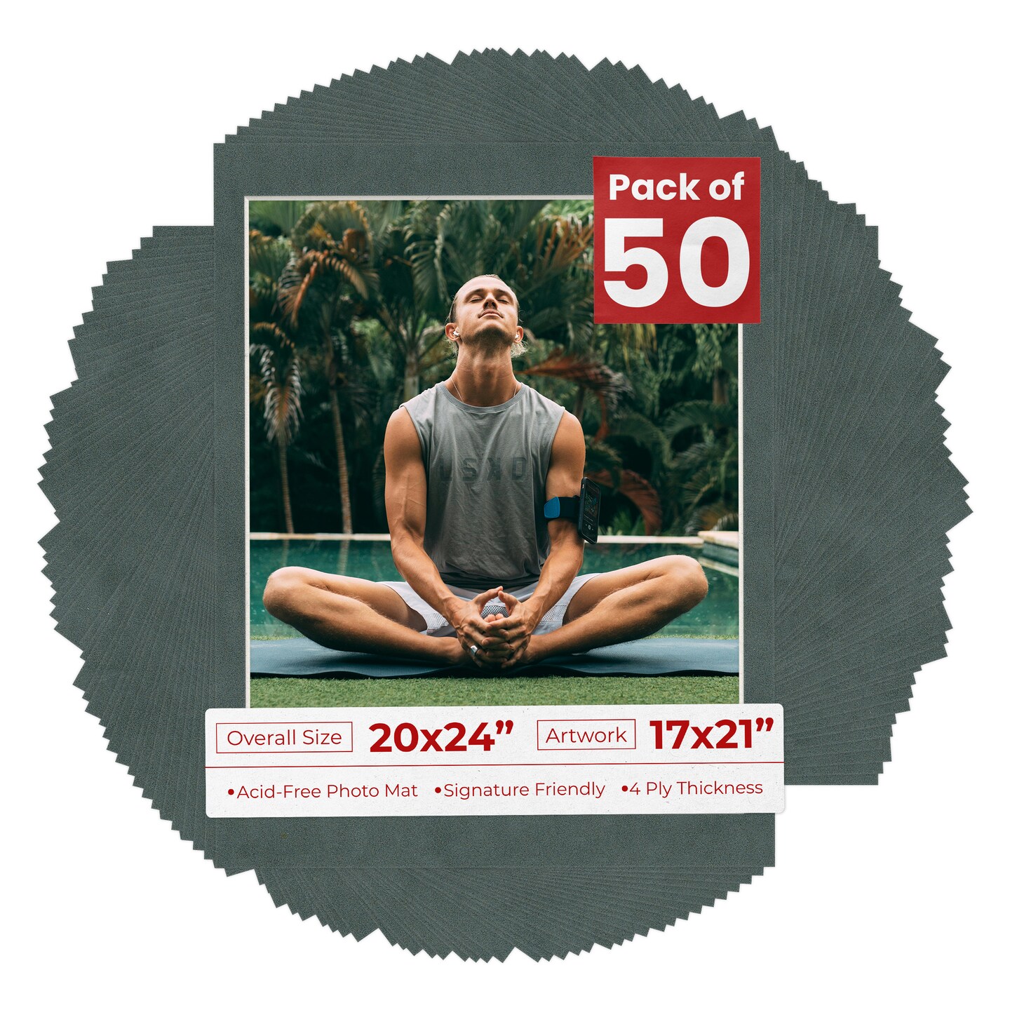 Dark Grey Suede Mat Board for 20x24 Frames - Fits 17x21 Photos