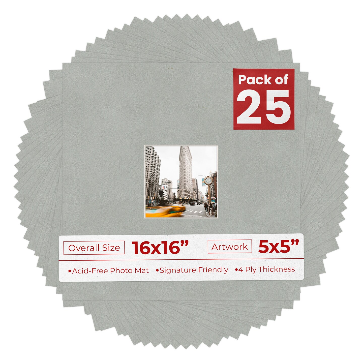 Light Grey Suede Mat Board for 16x16 Frames - Fits 5x5 Photos