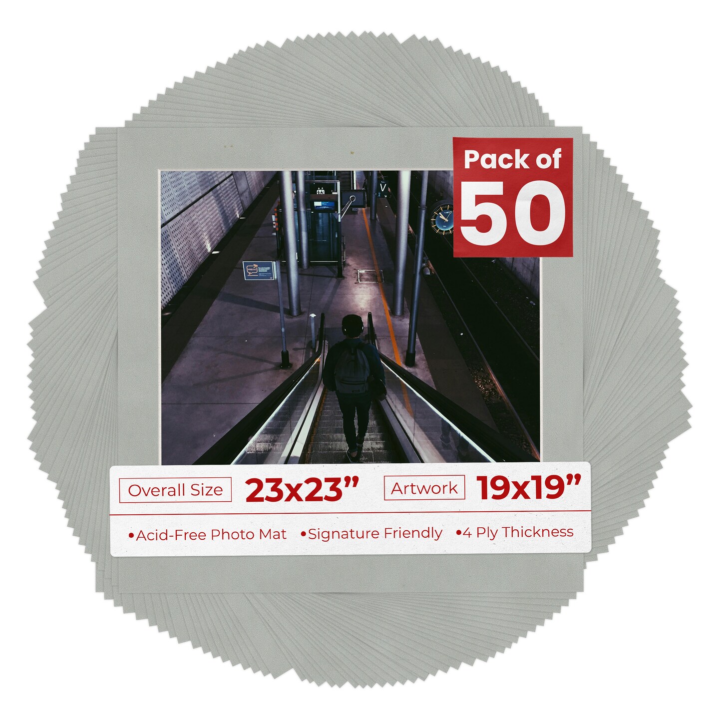 Light Grey Suede Mat Board for 23x23 Frames - Fits 19x19 Photos