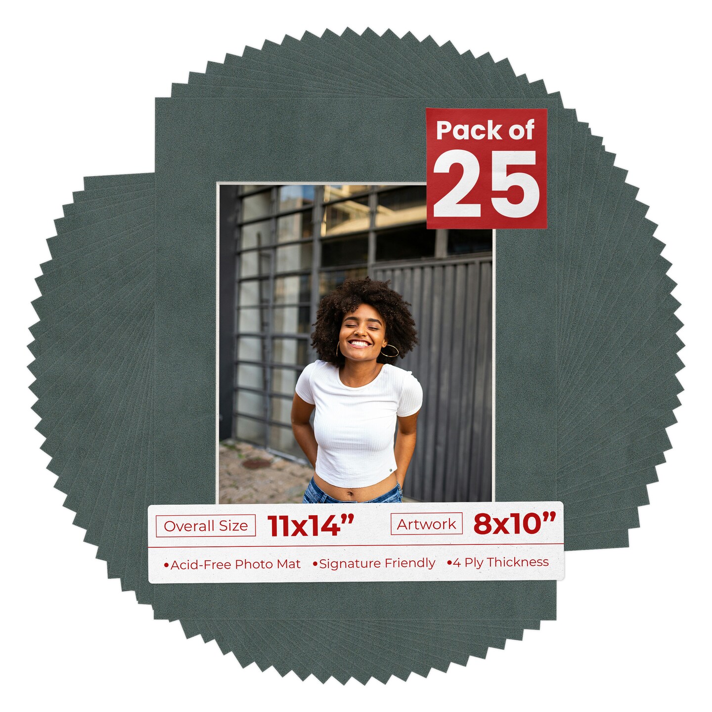 Dark Grey Suede Mat Board for 11x14 Frames - Fits 8x10 Photos