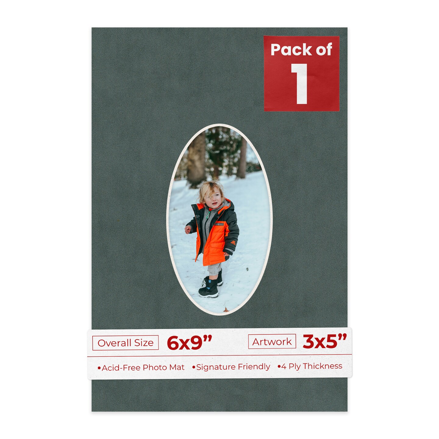 Dark Grey Suede Mat Board for 6x9 Frames - Oval Opening for 3x5 Photos
