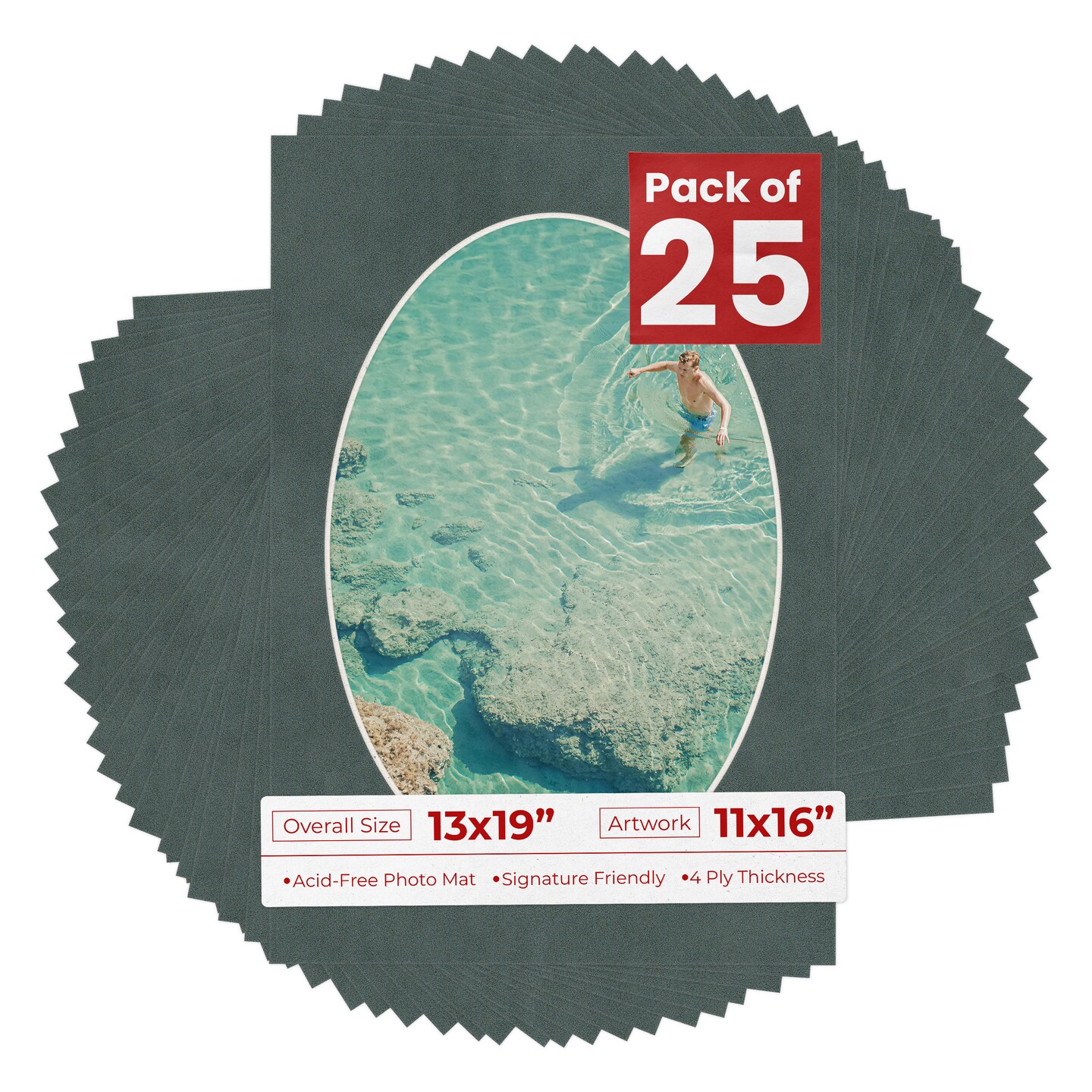 Dark Grey Suede Mat Board for 13x19 Frames - Oval Opening for 11x16 Photos