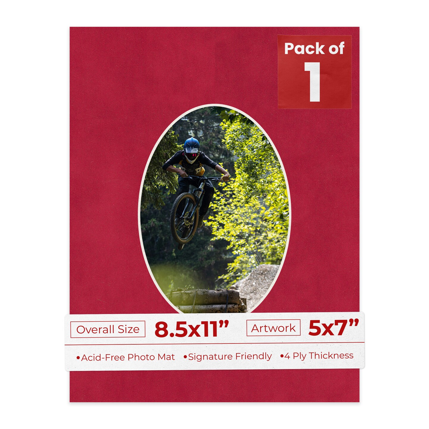 Red Suede Mat Board for 8.5x11 Frames - Oval Opening for 5x7 Photos