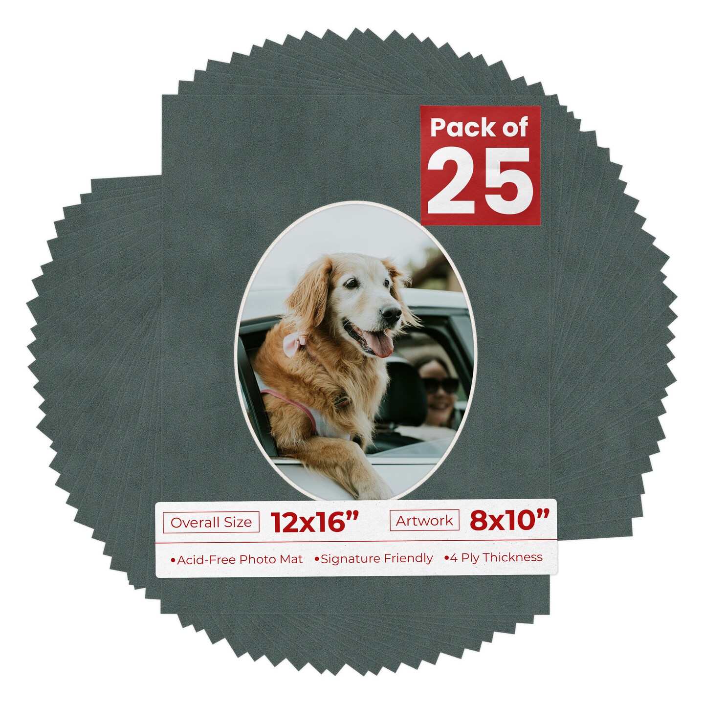 Dark Grey Suede Mat Board for 12x16 Frames - Oval Opening for 8x10 Photos