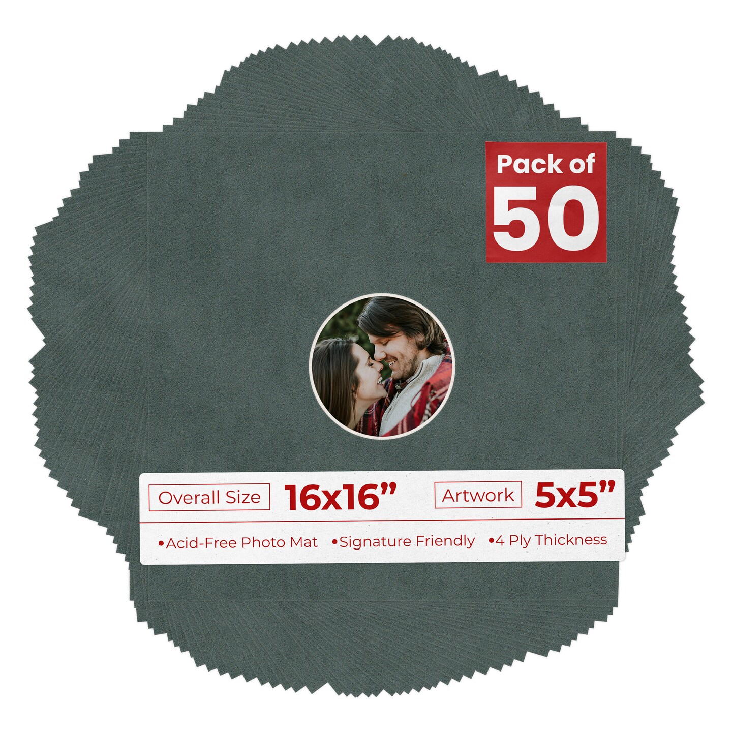Dark Grey Suede Mat Board for 16x16 Frames - Circle Opening for 5x5 Photos