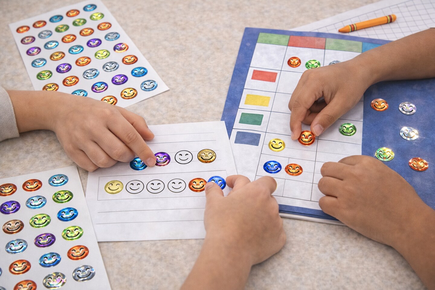 Smile Face Shiny Stickers – 100 Holographic Smiley Face Reward Stickers for Classrooms & Crafts