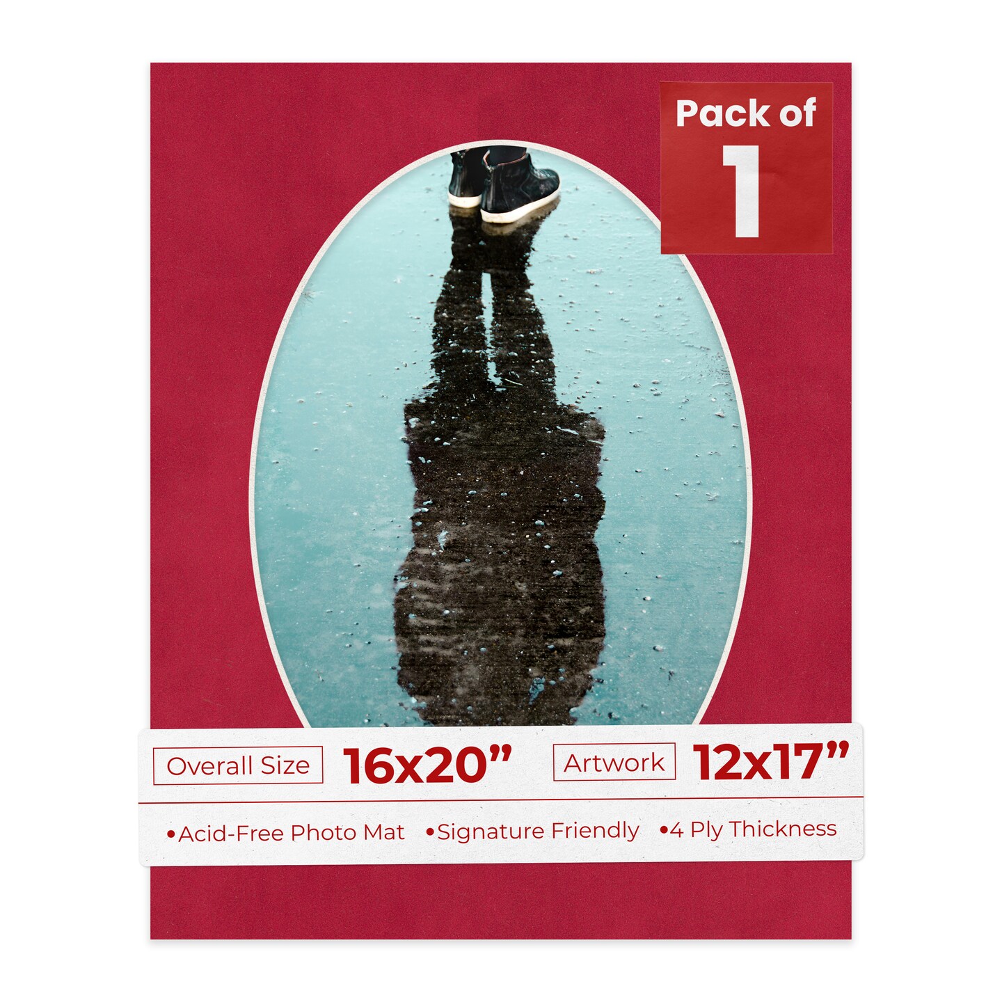 Red Suede Mat Board for 16x20 Frames - Oval Opening for 12x17 Photos