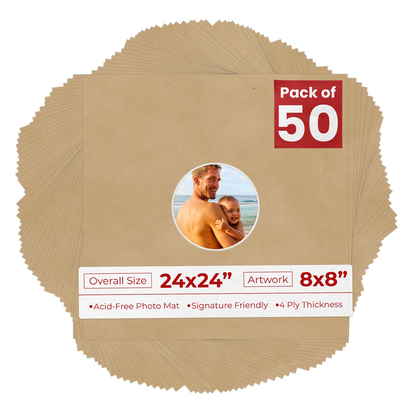 Beige Suede Mat Board for 24x24 Frames - Circle Opening for 8x8 Photos