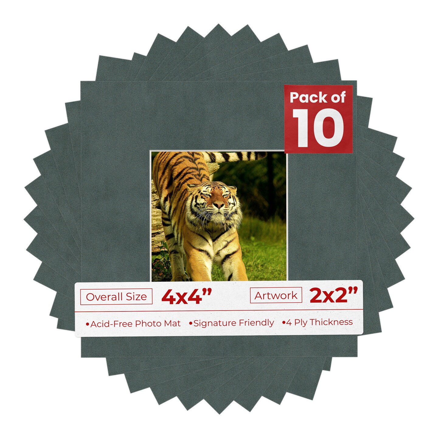 Dark Grey Suede Mat Board for 4x4 Inch Frames - Fits 2x2 Photos