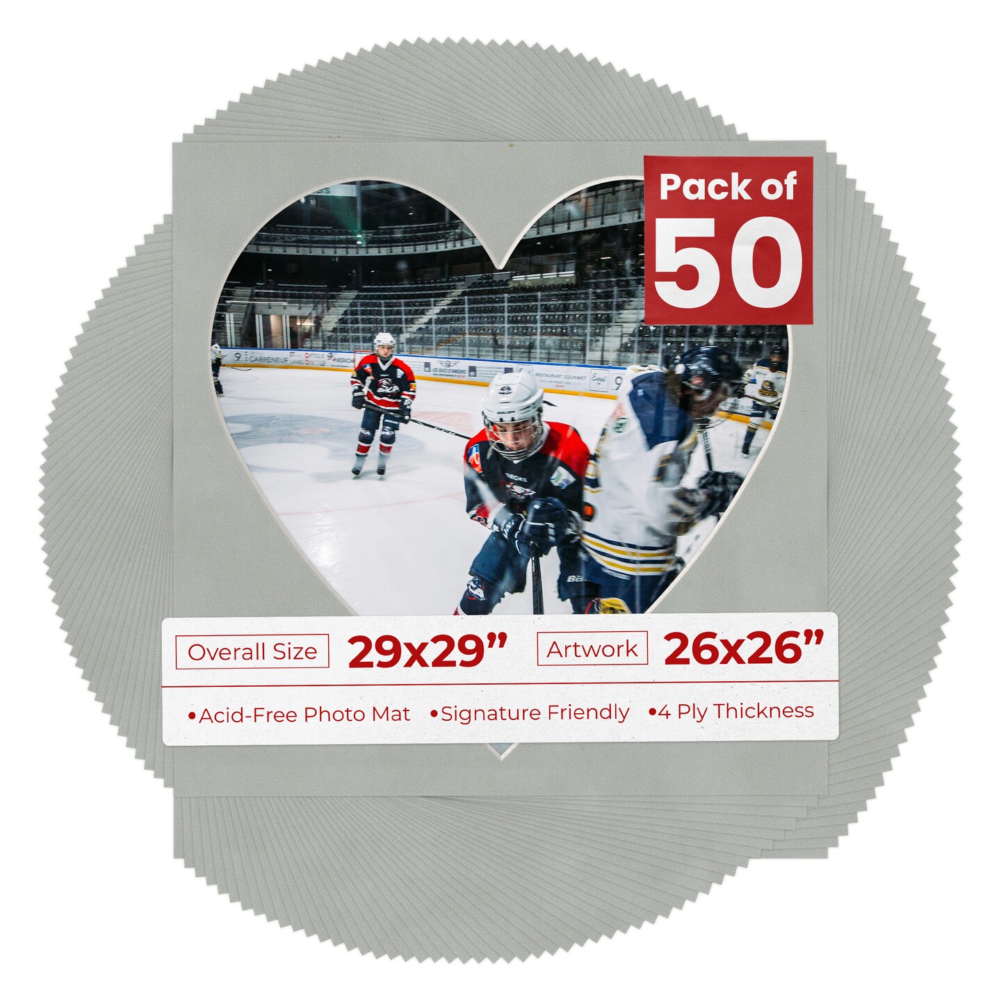 Light Grey Suede Mat Board for 29x29 Frames - Heart Opening for 26x26 Photos