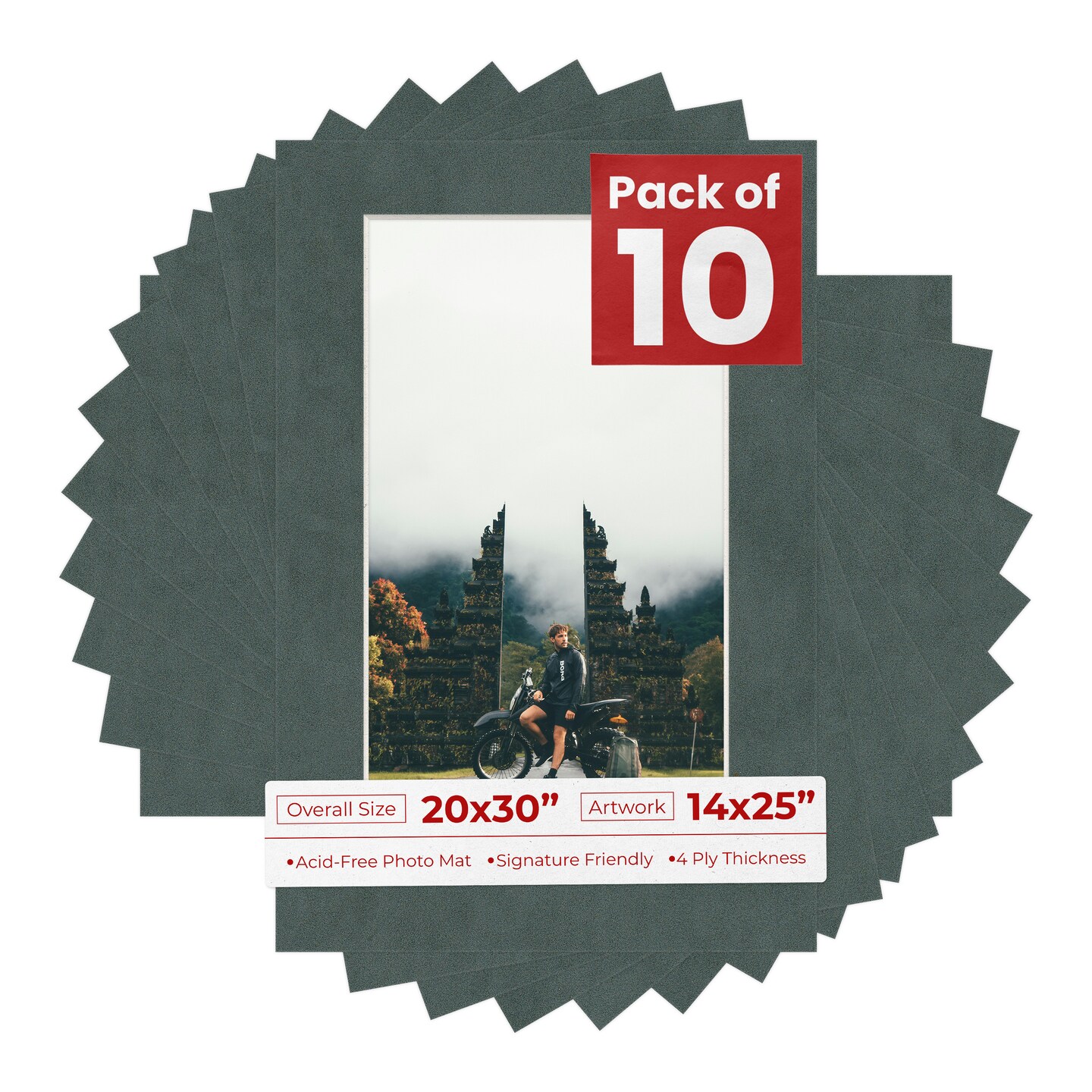 Dark Grey Suede Mat Board for 20x30 Frames - Fits 14x25 Photos