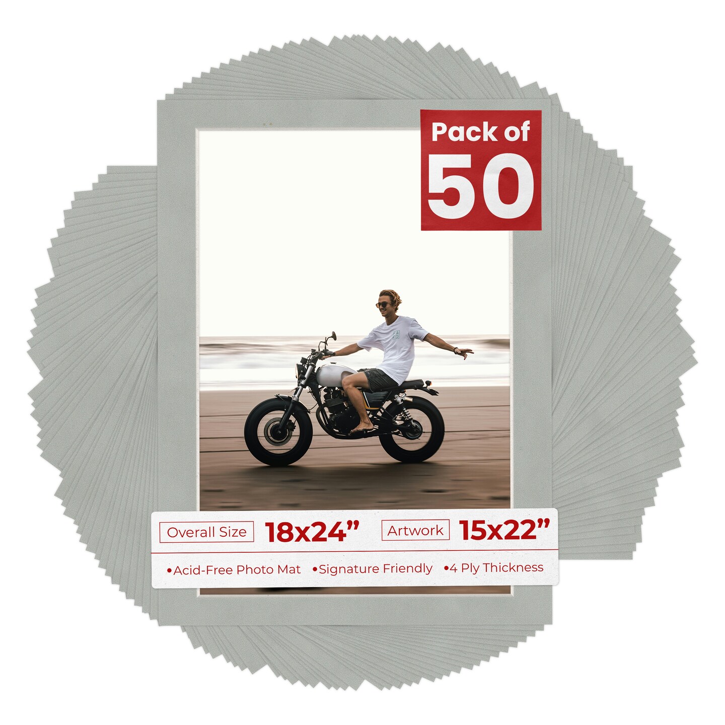 Light Grey Suede Mat Board for 18x24 Frames - Fits 15x22 Photos