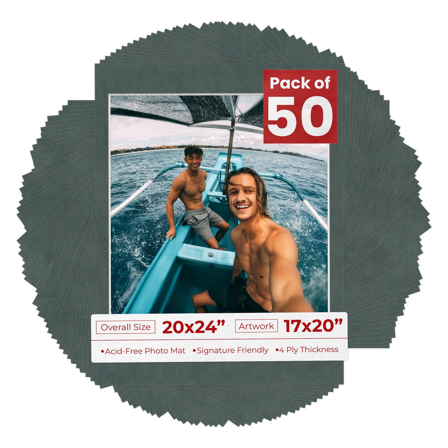 Dark Grey Suede Mat Board for 20x24 Frames - Fits 17x20 Photos