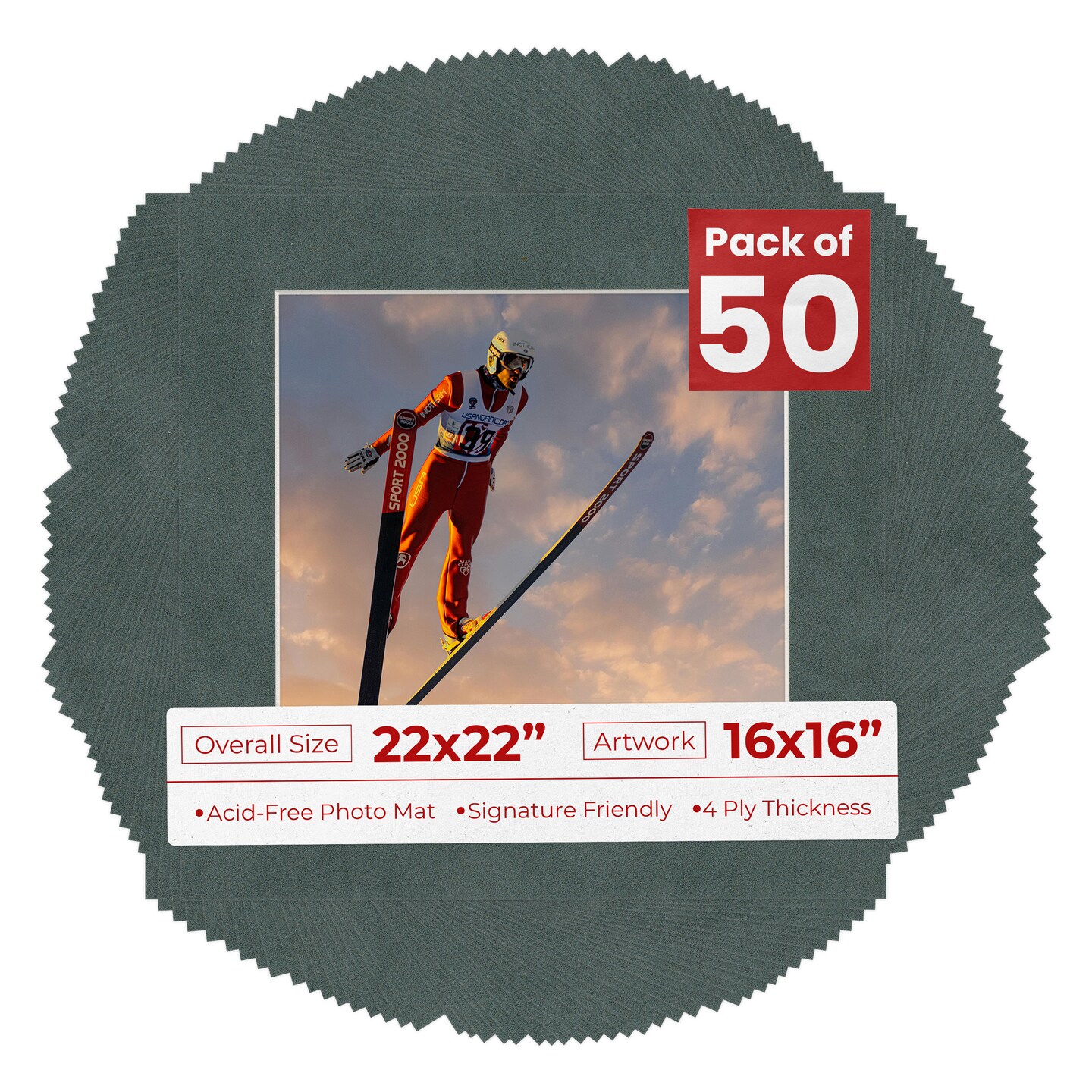 Dark Grey Suede Mat Board for 22x22 Frames - Fits 16x16 Photos