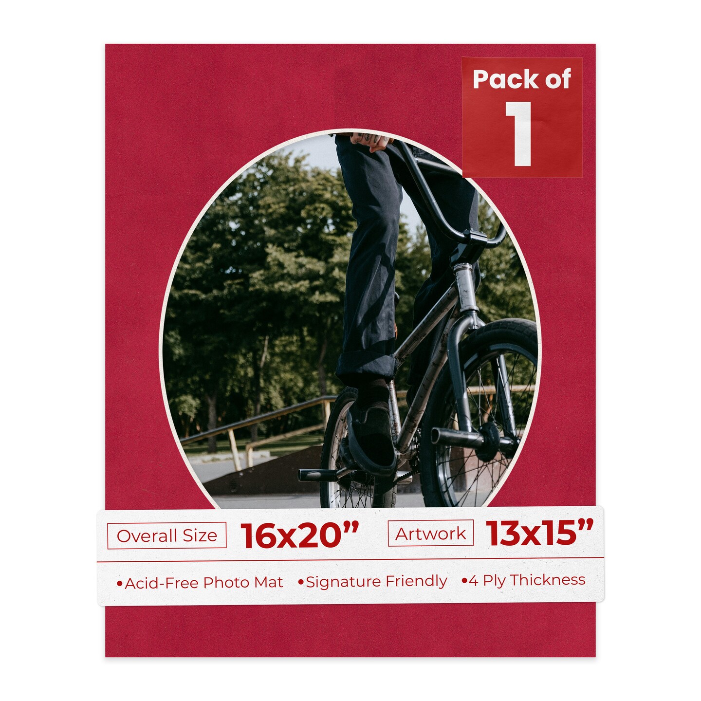 Red Suede Mat Board for 16x20 Frames - Oval Opening for 13x15 Photos